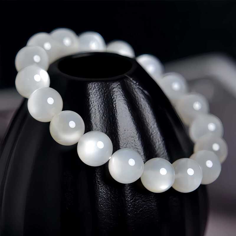 Natural White Moonstone Bracelet High Goods Strong Cat Eye Body through Donghai Ketang Crystal Gem Classic Round Bead Wholesale