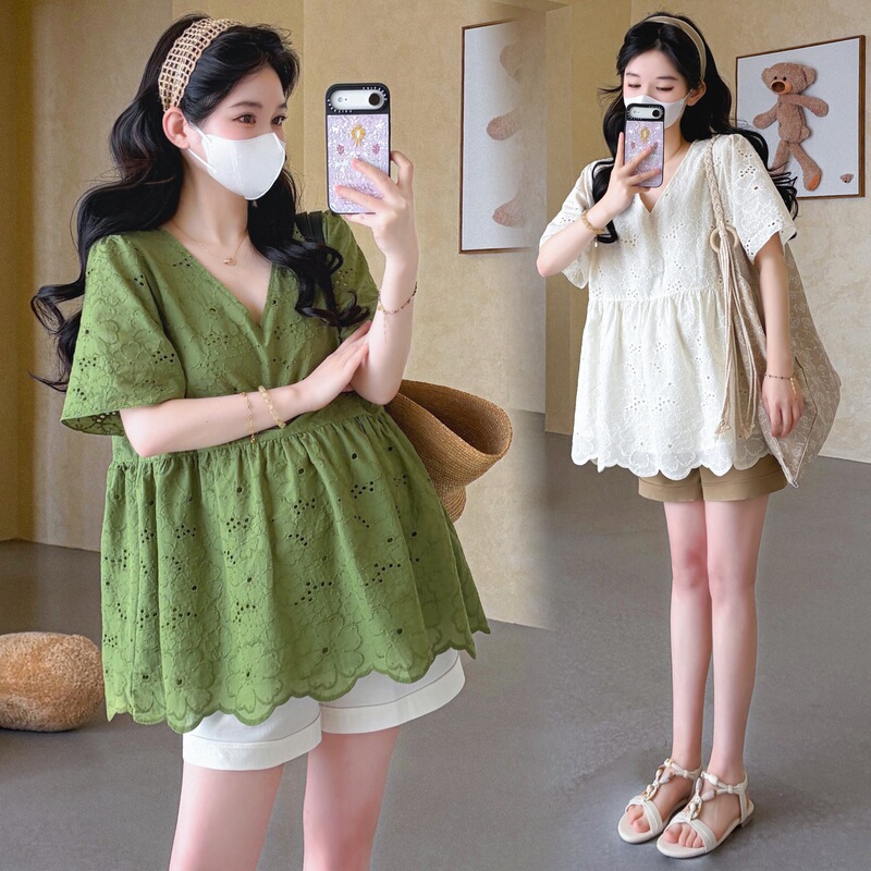 Maternity Tops, Summer Clothes, Stylish Short-Sleeved T-Shirts That Cover the Pregnancy Belly, High-End Embroidered Babydoll Shirt Sets, Summer Thin Styles for Women Maternity Tops, Summer Clothes, Stylish Short-Sleeved T-Shirts That Cover the Pregnancy Belly, High-End Embroidered Babydoll Shirt Sets, Summer Thin Styles for Women