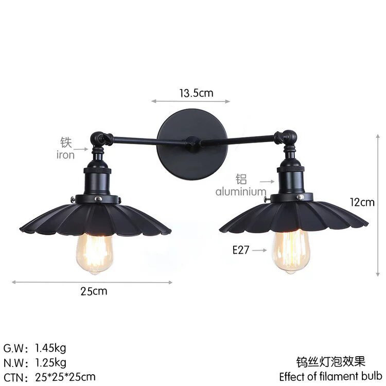 Restaurante transfronterizo, cafetería, pasillo, sala de estar, dormitorio, cabecera de cama, brazo largo, doble sección, lámpara de pared de hierro forjado retro americano