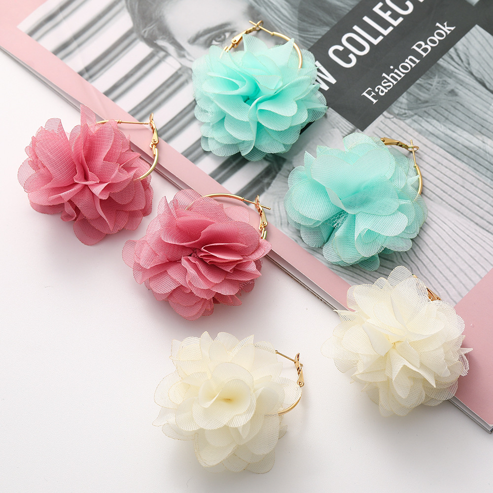 Fashion Chiffon Cloth Lace Flower Multi-layer Earrings display picture 9