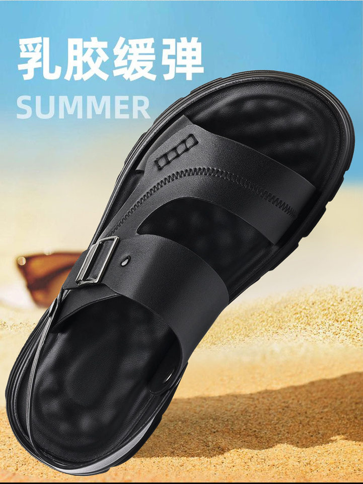 Dép sandal nam quai ngang đế bằng mềm nhẹ thoáng khí kiểu hai cách mang — Màu nâu, màu đen chi tiết 2