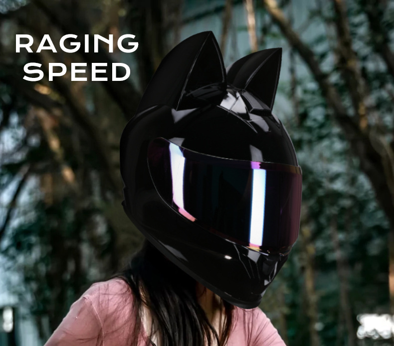 3C Certified Cat Ear Electric Motorcycle Helmet, Travel and Work Clothing, All-Season Bluetooth Personalized Motorcycle Full-Face Helmet