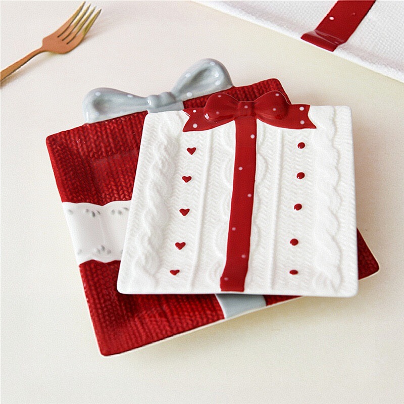 Exquisite gift plate bow candy square plate cake plate afternoon tea tray dessert plate party wedding multi-function plate