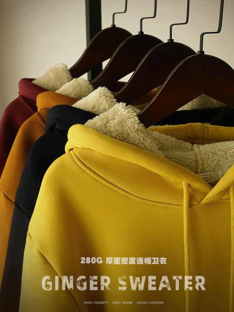 Amazon tendencia del comercio exterior suéter de lana de cordero de color sólido suelto cálido forro polar Deportes de los hombres europeos y americanos suéter con capucha