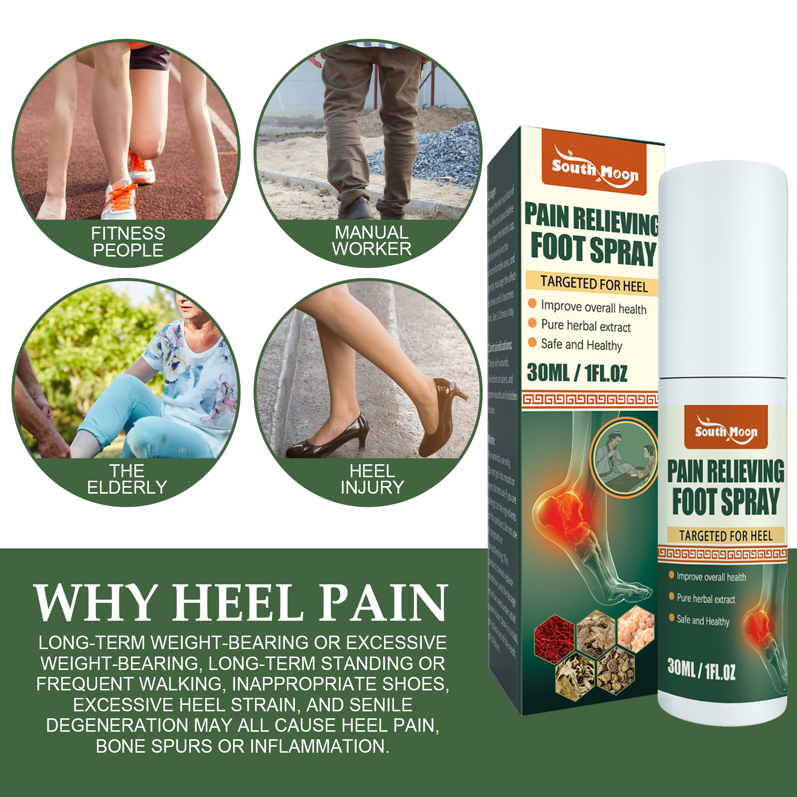 South Moon spray Heel Plantar plantar bensporre Smärta Achillessenan smärtlindring_voghion.com