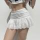 Thai Romantic Breath This White Patchwork Skirt Pleated High Waist Design Super Waisted Thin Lacy Skirt