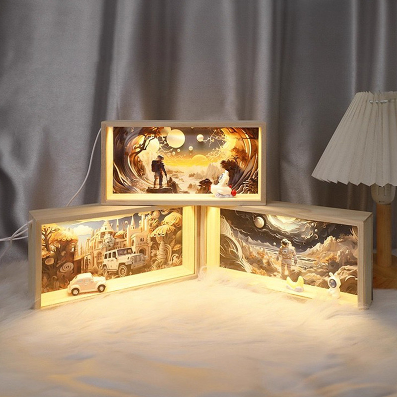 Handmade Dried Flower Photo Frame with Glowing Atmosphere, Transparent Acrylic Display Light, 3D Wooden Frame Night Light Wholesale
