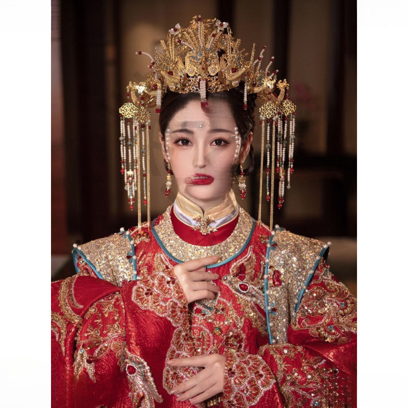 奢华凤冠明制新娘头饰汉服婚嫁发冠新款中式婚礼皇后大婚秀禾发饰