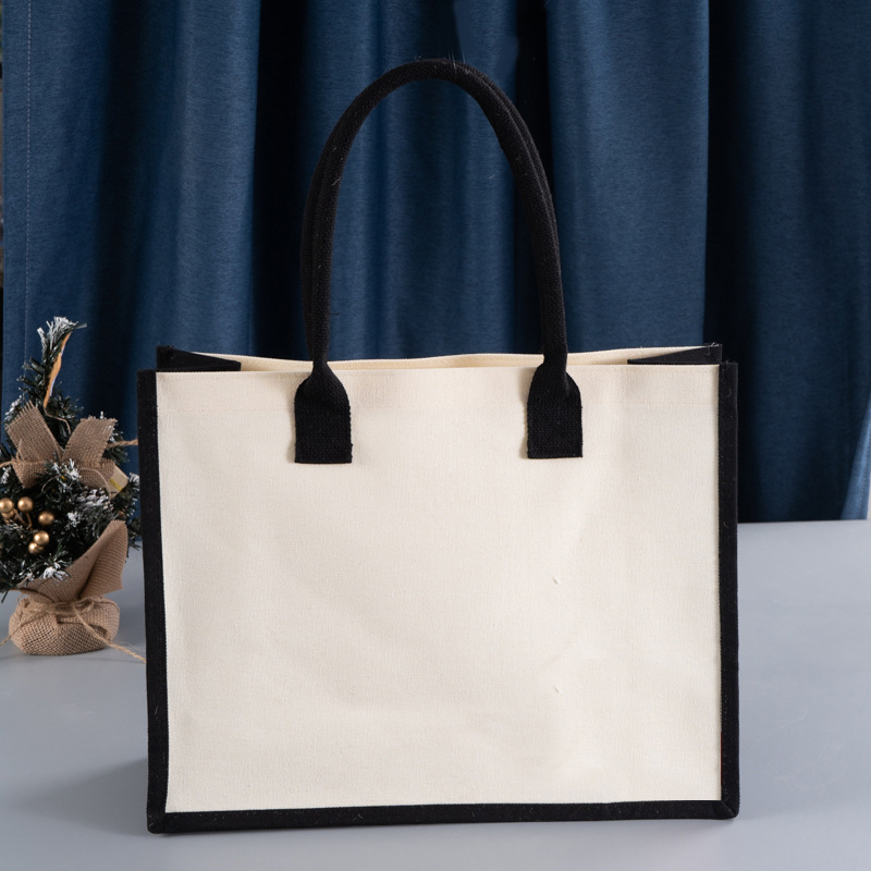 En stock bolso de costura de lona no impresa bolso de compras degradable pintado a mano bolso de mano diseño logotipo imprimible