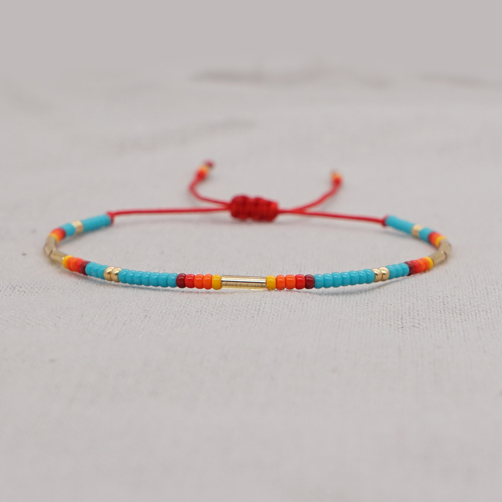 Simple ethnic style rice beads hand-woven rainbow color small bracelet