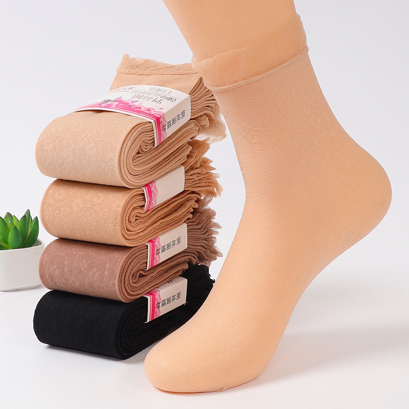 夏季絲襪女天鵝絨絲襪蕾絲花邊甜美時尚襪子防滑耐穿女襪鬆口不勒