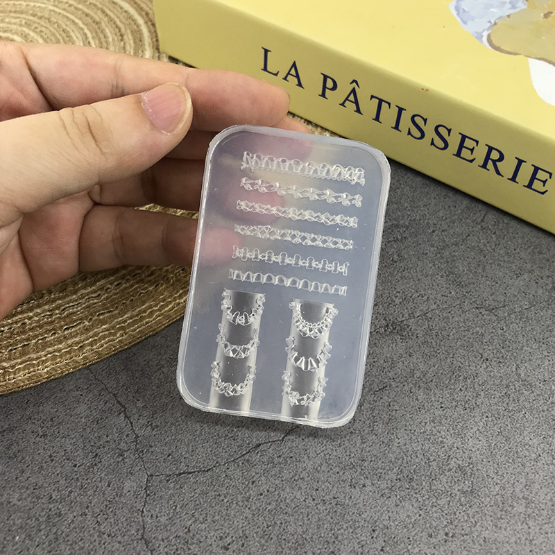 跨境批发蝴蝶结硅胶美甲模具立体链条串珠浮雕花纹穿戴甲装饰工具|undefined