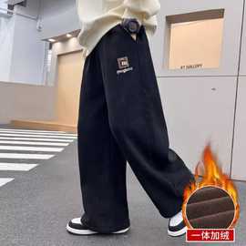 童裤秋冬加绒宽松休闲裤男女童秋冬韩版潮流百搭一体绒阔腿裤