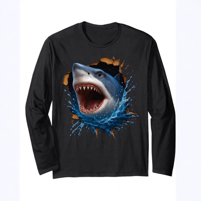 2025 Spring and Autumn Cross-Border Patagonia Men's and Women's Shark Print Loose Round Neck Long Sleeve T-Shirt Tops Plaid and Breathable 2025 Spring and Autumn Cross-Border Patagonia Men's and Women's Shark Print Loose Round Neck Long Sleeve T-Shirt Tops Plaid and Breathable