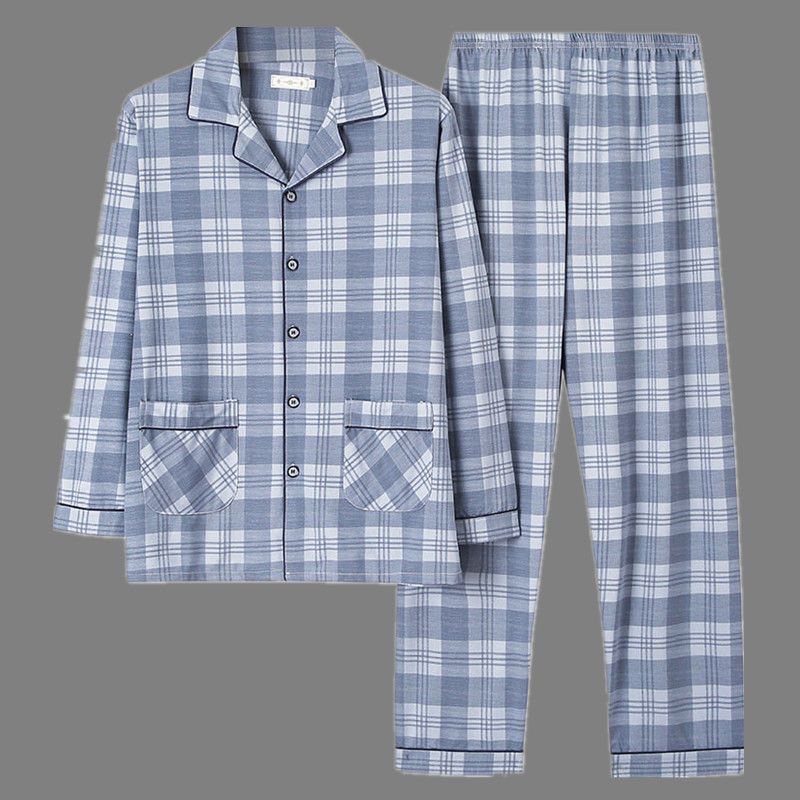 100% algodón pijamas de los hombres de primavera y otoño de manga larga traje de dos piezas más el tamaño suelto de la Juventud de los hombres homewear Delgado