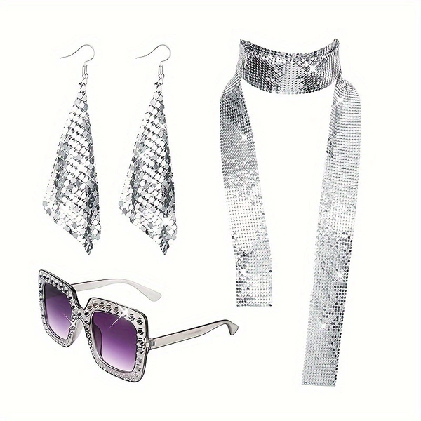 Necklace, earrings, glasses