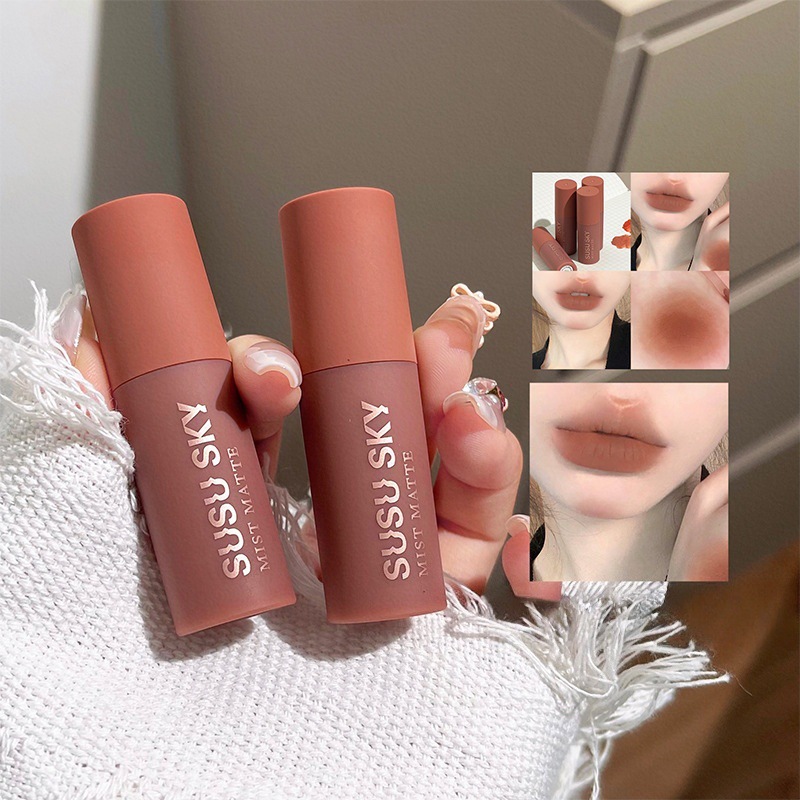SUSU SKY Powder Matte Lip Mud/Lip Gloss - Velvety Finish, Brightens Complexion, Silky Smooth, Non-Drying, Brightens Skin, Affordable for Students (Cross-border E-commerce)