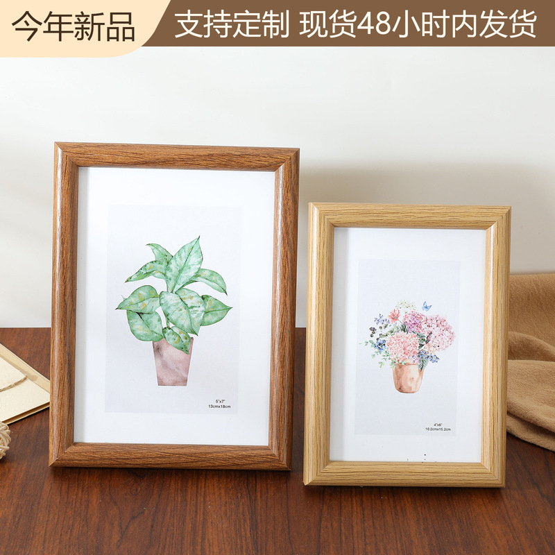 Custom Wooden Mirror Frame, Empty Photo Frame, Tabletop Display, 6A4 Ornament, Density Board, Solid Wood Picture Frame, Self-Assembled Wooden Frame for Mounting