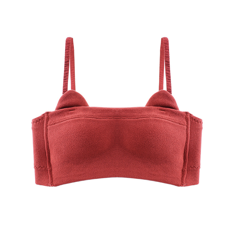 El otoño y el Invierno de peluche dulce terciopelo orejas gato caliente chaleco ropa interior cómodo sujetador taza fija inalámbrica