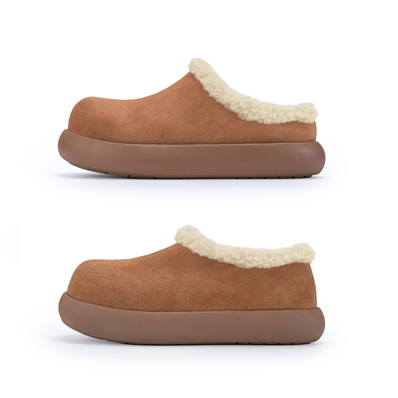 U Brand (Height Increasing 4.5cm Cm, Waterproof) Wool Snow Boots for Women, Mule Style, Thick-Soled, Winter Plush Slippers