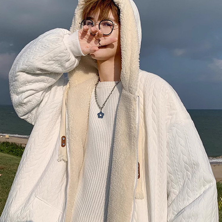 2025 nuevo estilo con capucha primavera y otoño gris principios de otoño chaqueta de suéter de estilo perezoso chaqueta de hombre cárdigan con cremallera principios de otoño