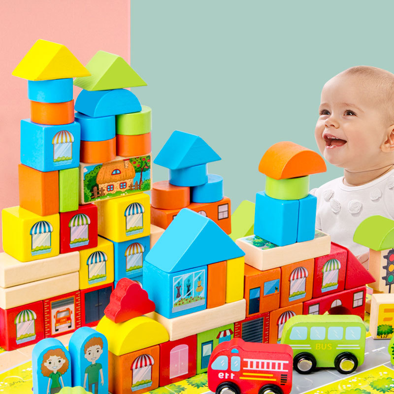 New Puzzle Scene Building Imagination Big Building Blocks Montessori Early Education Stacking Music Exercise Hand-eye Coordination Wooden Toys