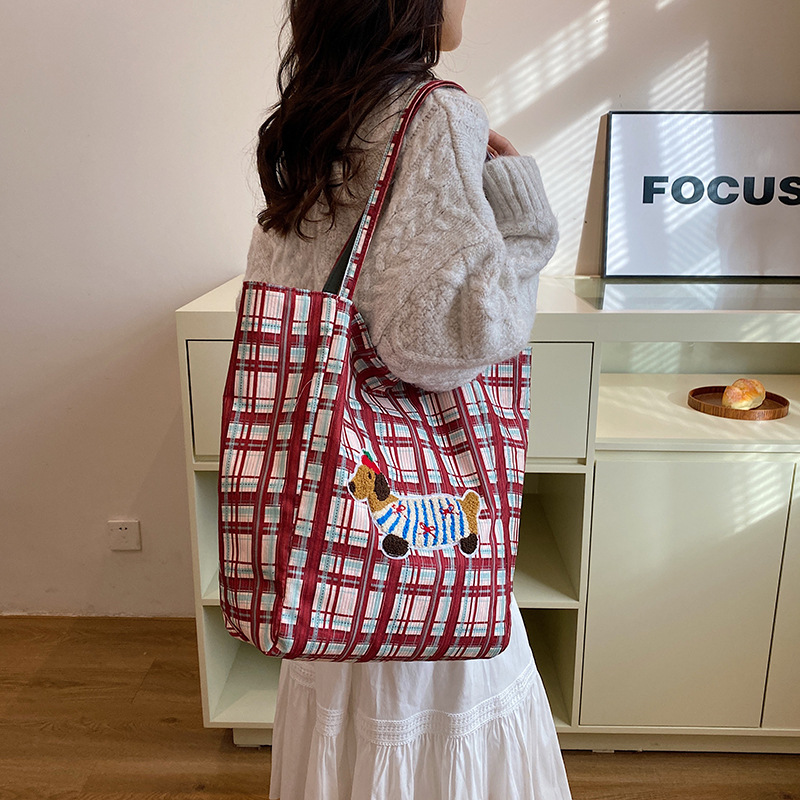 Bolsa de tela de cachorro doble espalda bolsa de lona transfronteriza para mujeres gran capacidad de ventano relajado bolsa de compras de hombro casual