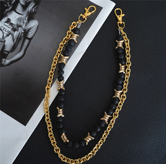 復古黑金色火山石高街雙層百搭潮流金屬朋克ins包包掛飾嘻哈褲鏈