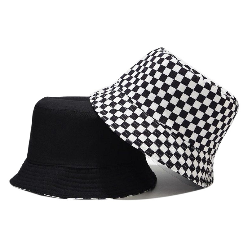 Sombrero de pescador de doble cara al aire libre de verano de moda europeo y americano ins sombrero de elemento a cuadros sombrero de Cuenca de Venta caliente de comercio electrónico transfronterizo para mujeres image 1