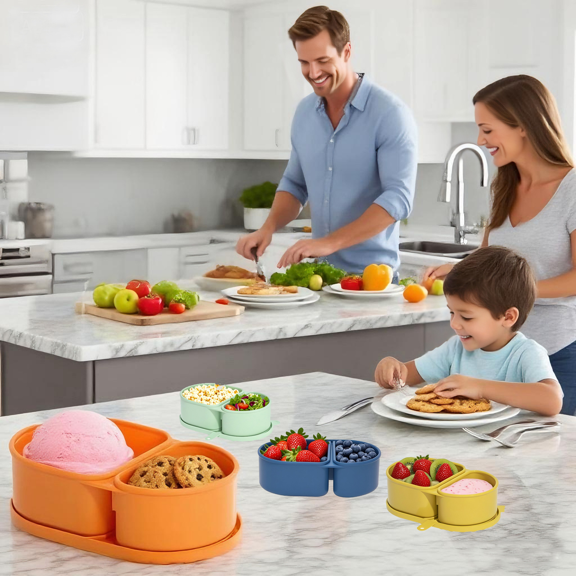 silicone snack container硅胶双格调味