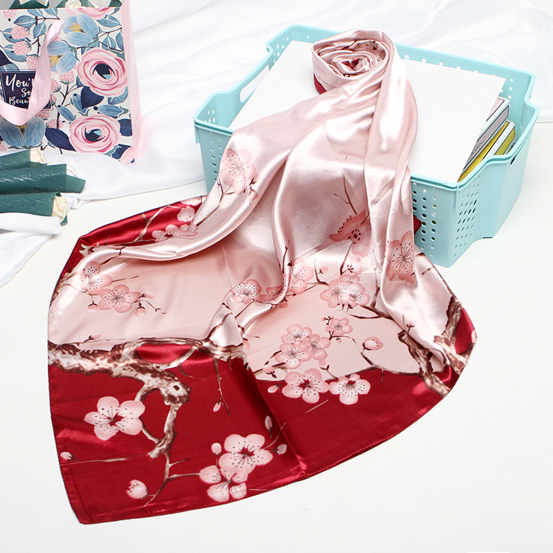 Floral Pink Red Printed Scarf For Women 90cm Large Square Scarf European And American Headscarf_voghion.com
