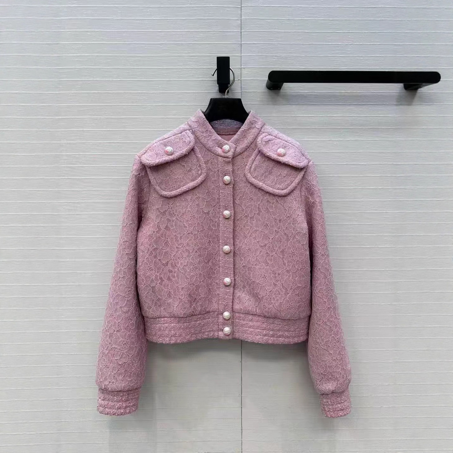 深圳南油25早秋新款蕾丝立领夹克外套优雅时尚修身百搭