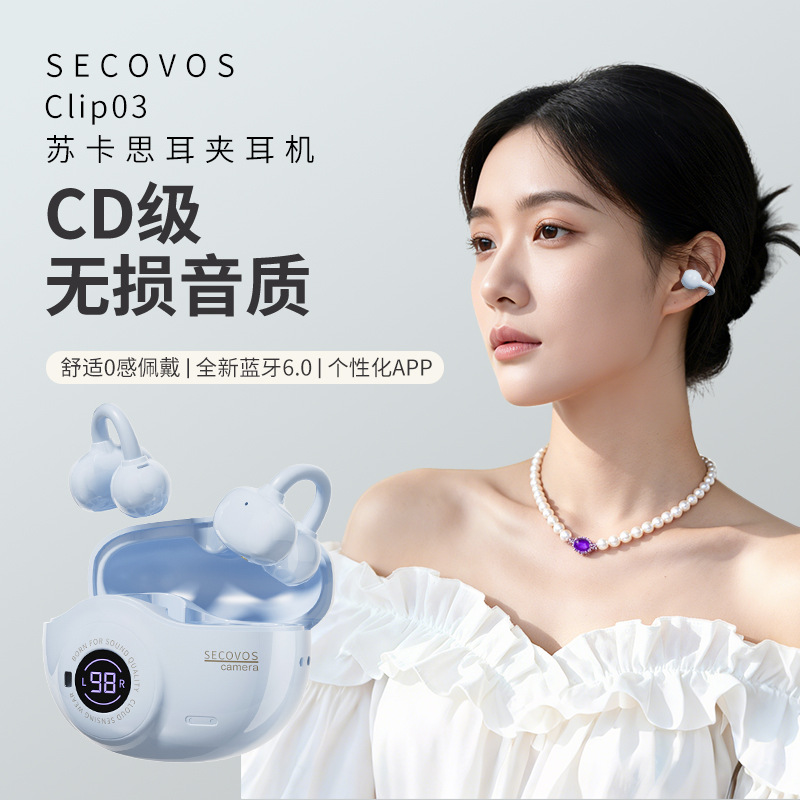 Succas 2025 New Camera Ai Wireless Ear Clip Bluetooth Headset Hifi Sound Quality Long and Super Long Battery Life