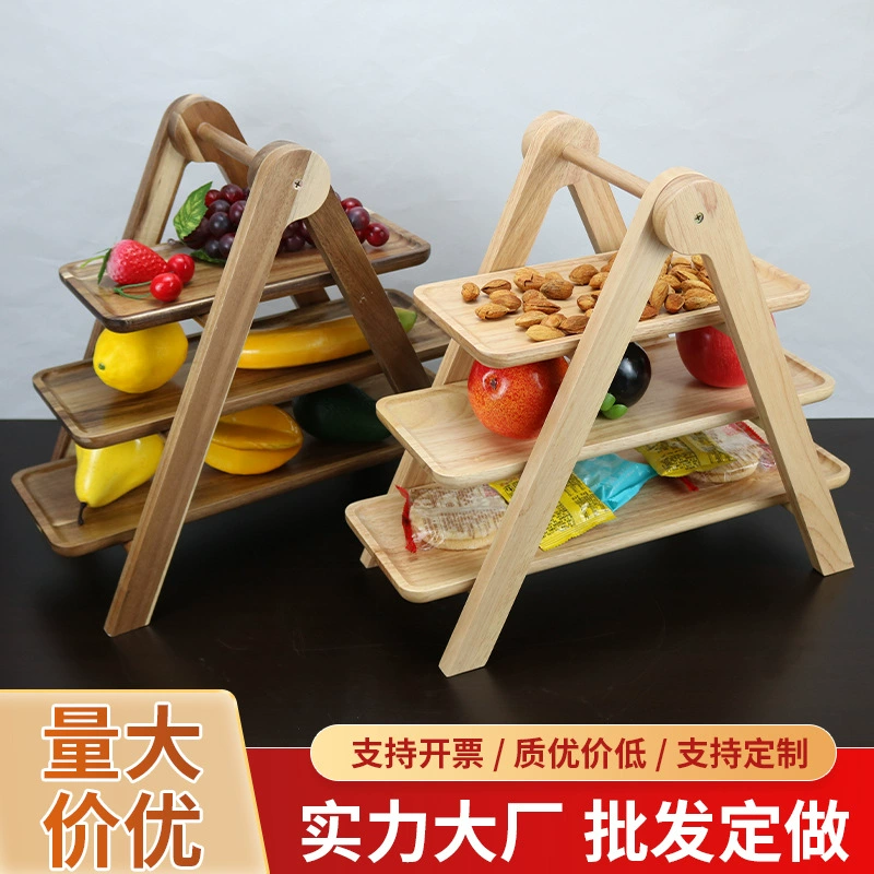 Складная стойка для хранения Деревянная полка для горячего горшка Трехслойная Мобильная полка для хранения закусок Поднос для торта Полка для хранения и отделки