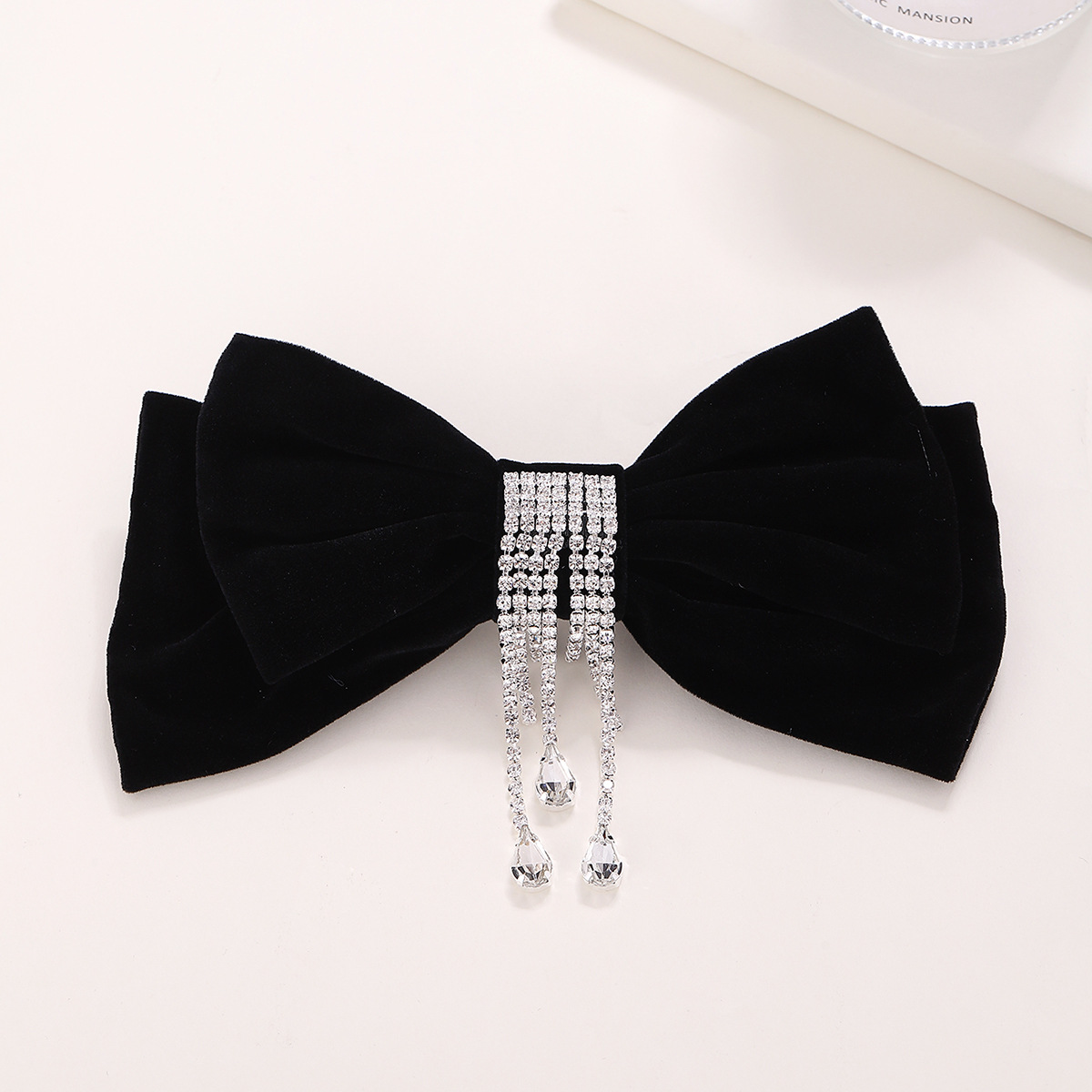 Versión Coreana de franela negro arco clip de pelo rhinestone borla gran caballo cola primavera clip pelo Accesorios Niña edad Tarjeta de reducción