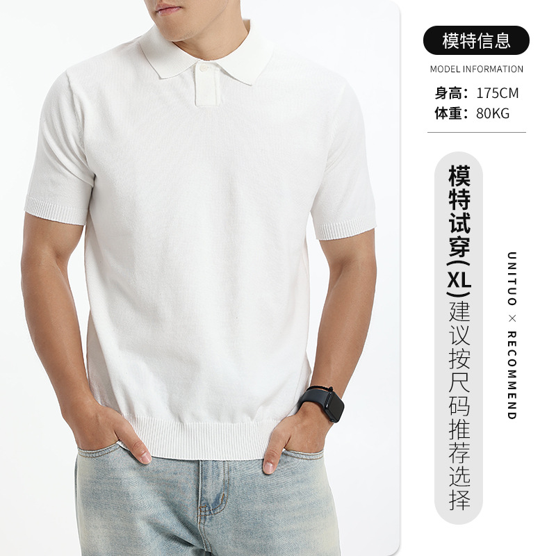 Europa y Estados Unidos transfronterizos minimalistas de color sólido polo de punto hombre de verano con solapa de negocios casual versátil camiseta de base