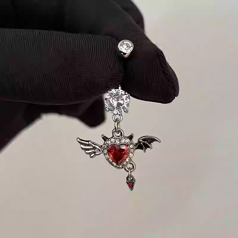Titanium Steel Belly Button Ring With Bat Devil And Red Zirconia_voghion.com