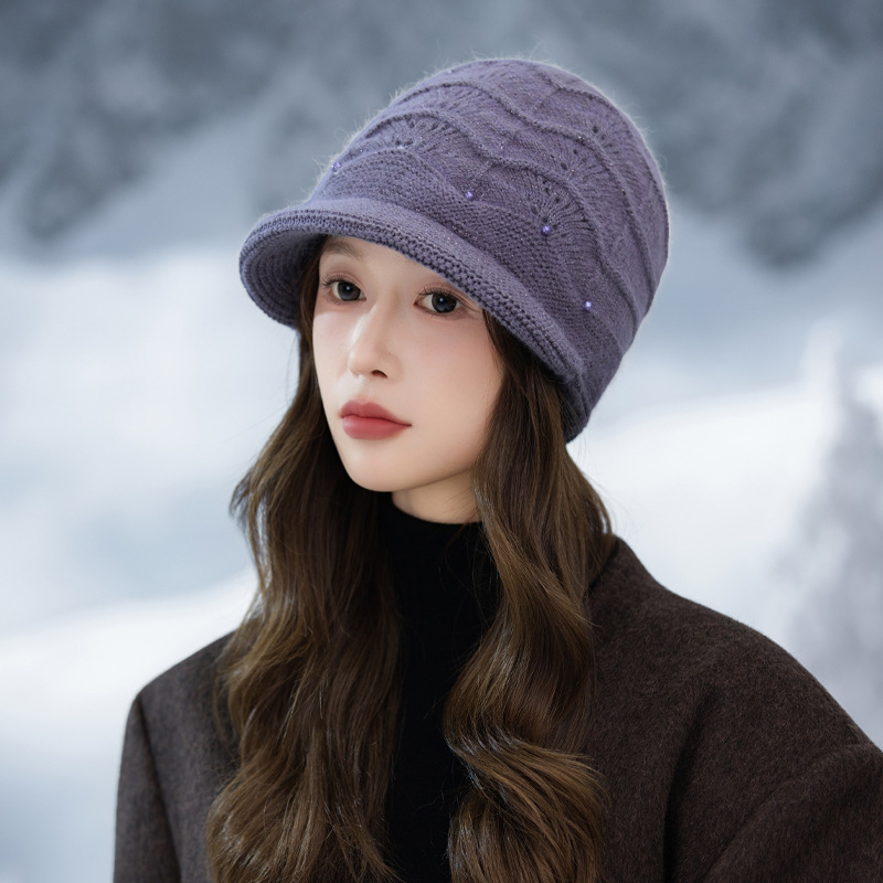 帽子女韩版百搭珍珠加厚针织帽秋冬时尚休闲防风保暖帽高级感盆帽|undefined