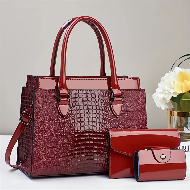 Bolso bolso de mano con estampado de cocodrilo de cuero brillante textura PU cuero comercio exterior Taizhou bolso de mujer tendencia transfronteriza bags