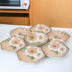 山茶花六角盘子套盘高颜值网红碗盘套装拼盘组合菱形菜盘子