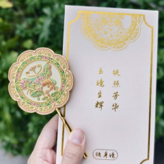 文创手持镜随身小镜子便携化妆镜景区纪念品手持镜中式金属化妆镜