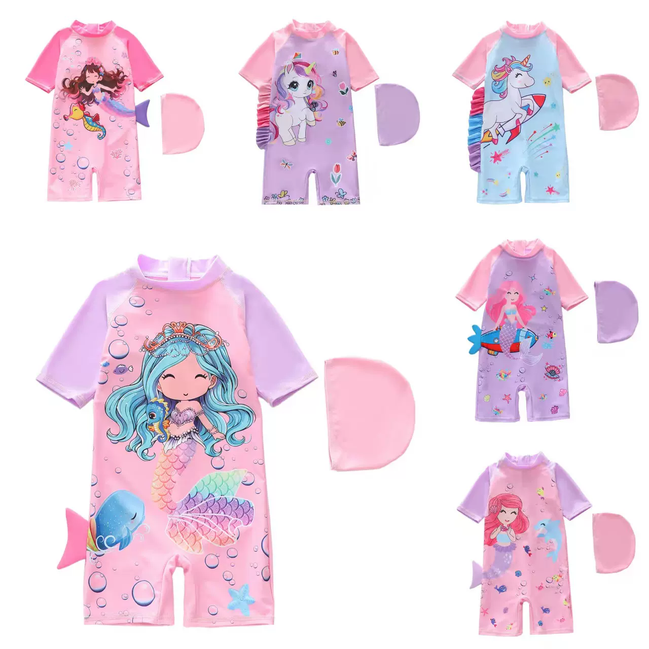 2026新款儿童泳衣女童连体游泳衣可爱防晒短袖短裤冲浪服游泳馆女