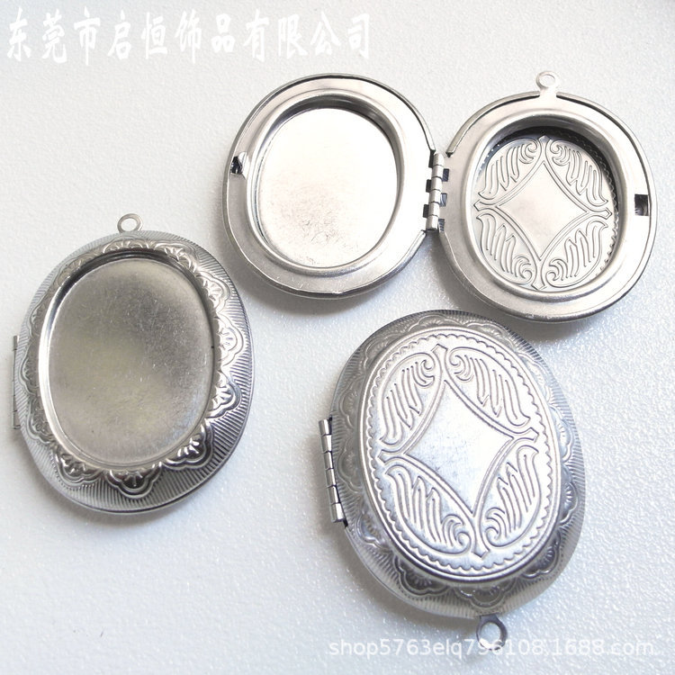 DIY jewelry/316 stainless steel classical oval phase box/mirror box retro pattern pocket watch pendant manufacturers wholesale