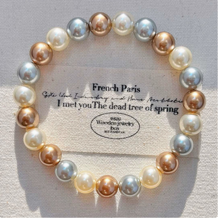 8mm French-Style Mixed-Color Pearl Bracelet for Women, Light Luxury, High-End Feel, Autumn and Winter Fashion, Commuter Bracelet, Niche Design