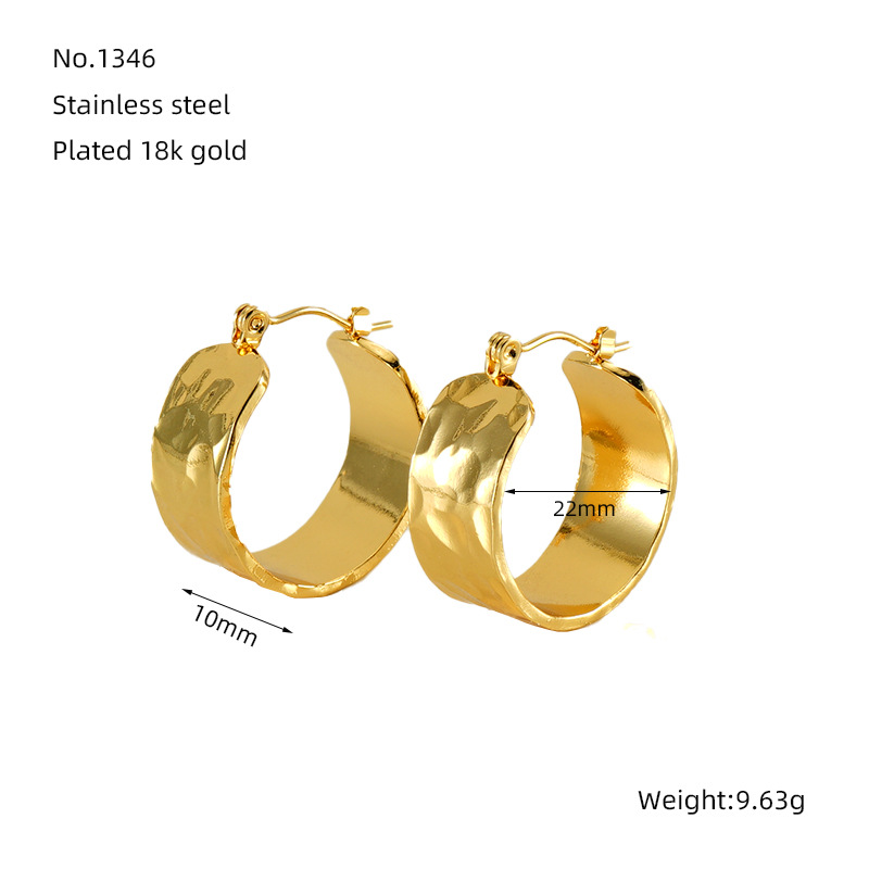 Cruz-frontera europea y americana nueva moda cóncava textura Diseño ancho de acero inoxidable pendientes de moda de acero de titanio del todo-fósforo