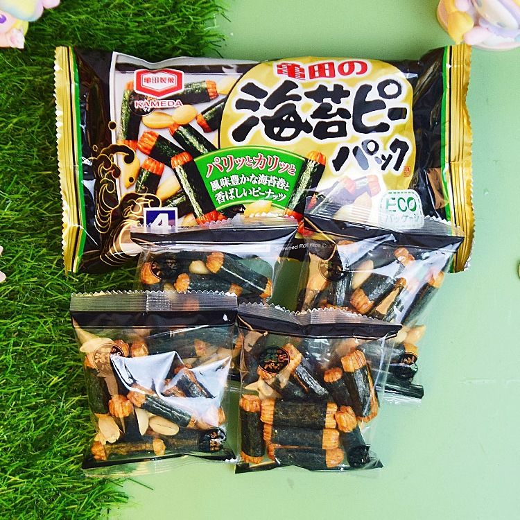 日本进口零食花生海苔卷鲣鱼混合仙贝米果子煎米饼小为溢