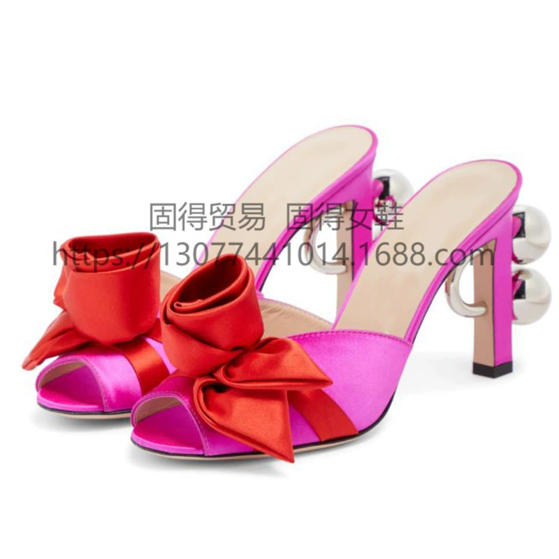 Трансграничная независимая станция в модном показе с открытым носком, каблук в форме банта, внешняя торговля, сандалии AliExpress, женская обувь