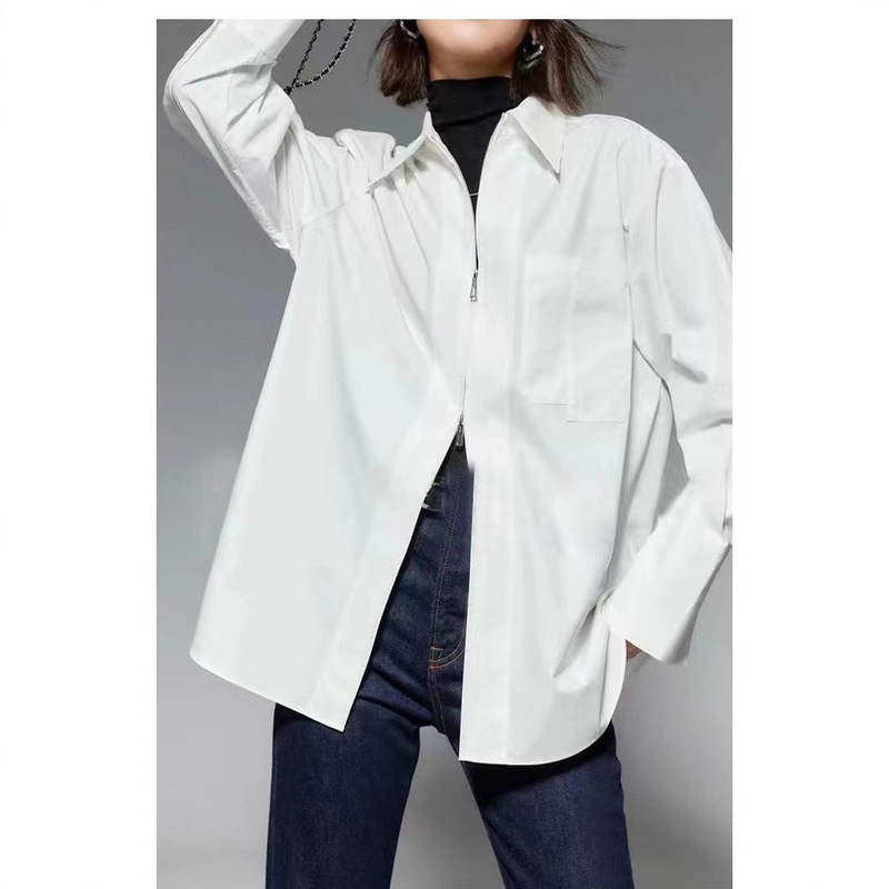 Open Room Stacked Wearing Artifact Designer Urban Commuter Elegant Classic All-match Simple Double Zip Shirt for Women
