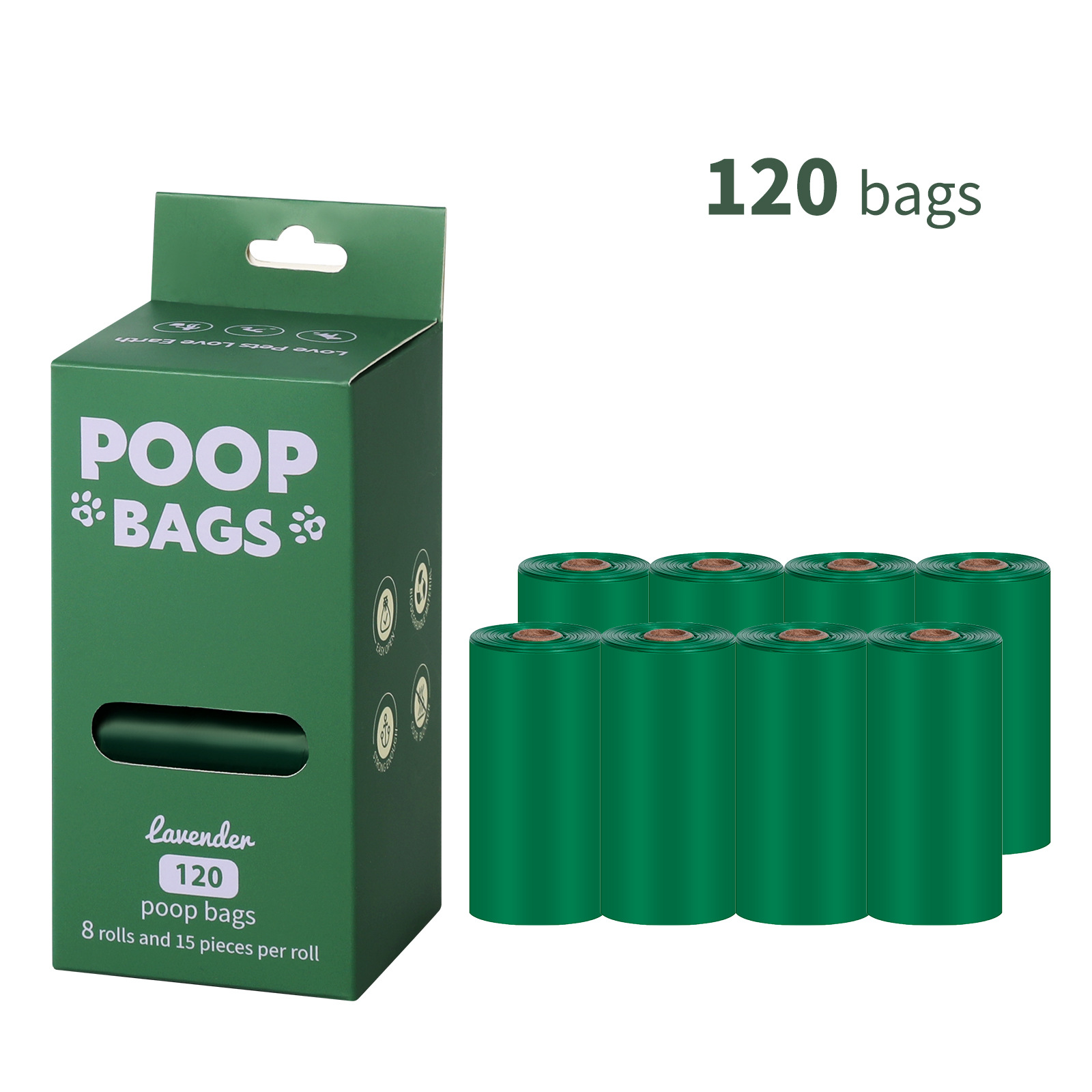 Nuevo medio ambiente biodegradable bolsa de basura de mascotas bolsa de basura distribuidor de bolsa de heces OPP caja de cabeza de fijación empaquetada bolsa de heces