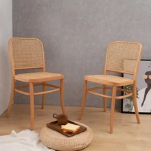 北欧实木餐椅家用复古小户型咖啡厅靠背休闲椅编藤餐桌椅藤编椅子